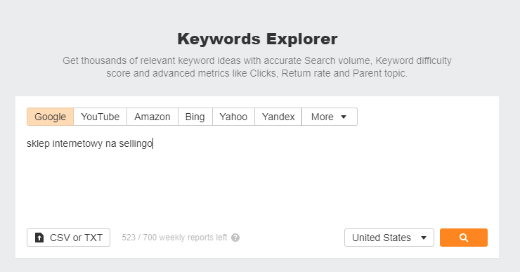 Keywords Explorer Sellingo.pl